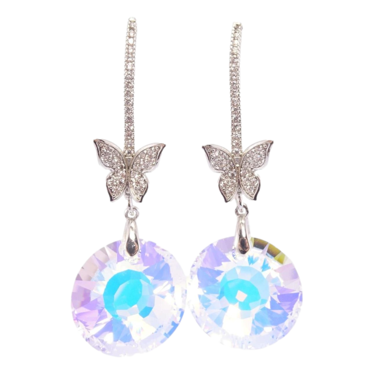 Сережки Xuping колір Родій з кристалами Swarovski пусети "Кристалеві дуги з метеликами та підвісками Shimmer" фото №25