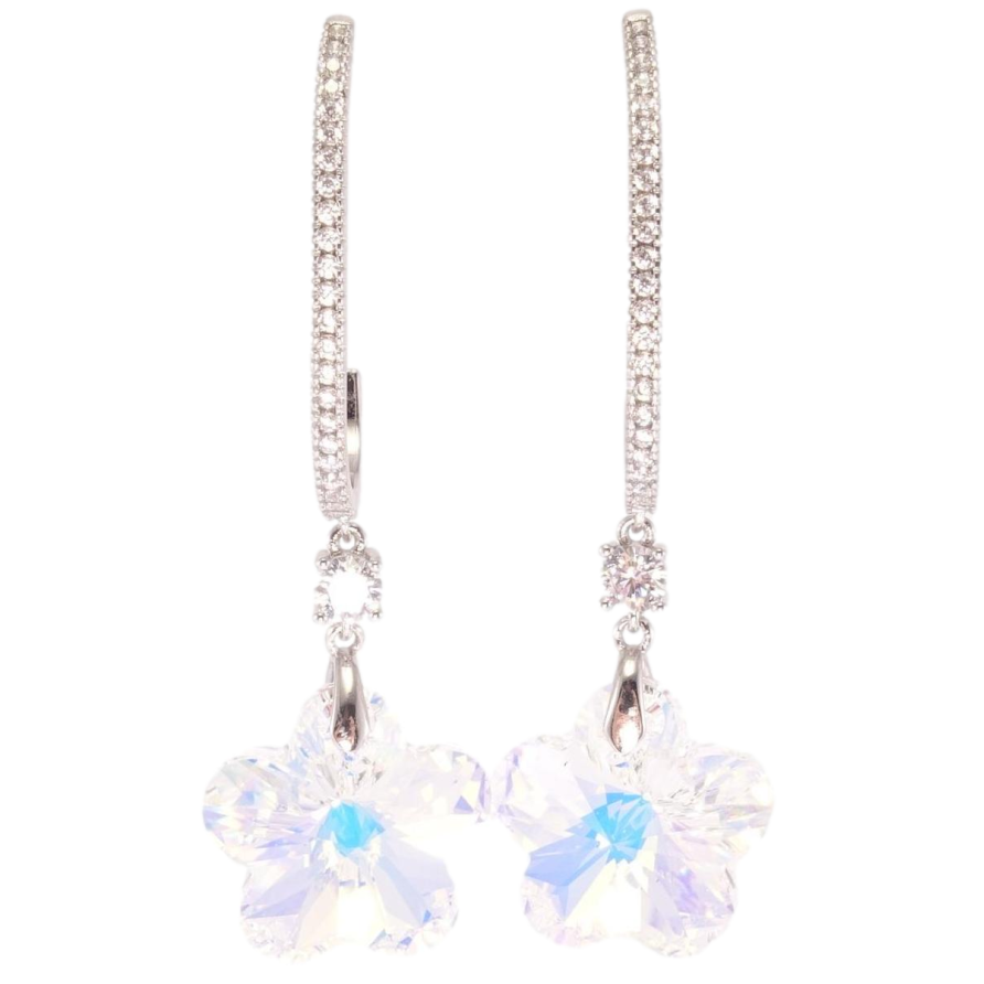 Сережки Xuping колір Родій з кристалами Swarovski пусети "Дуга кристальна з підвісками кристалічні квіти Shimmer" фото №1 Сережки Xuping колір Родій з кристалами Swarovski пусети "Дуга кристальна з підвісками кристалічні квіти Shimmer" фото №1