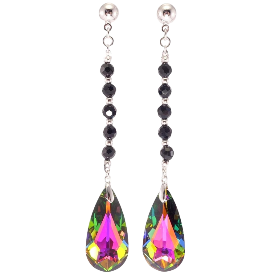 Серьги Xuping цвет Родий с кристаллами Swarovski пусеты Черные бусины с кристаллами Vitrail Medium фото №1