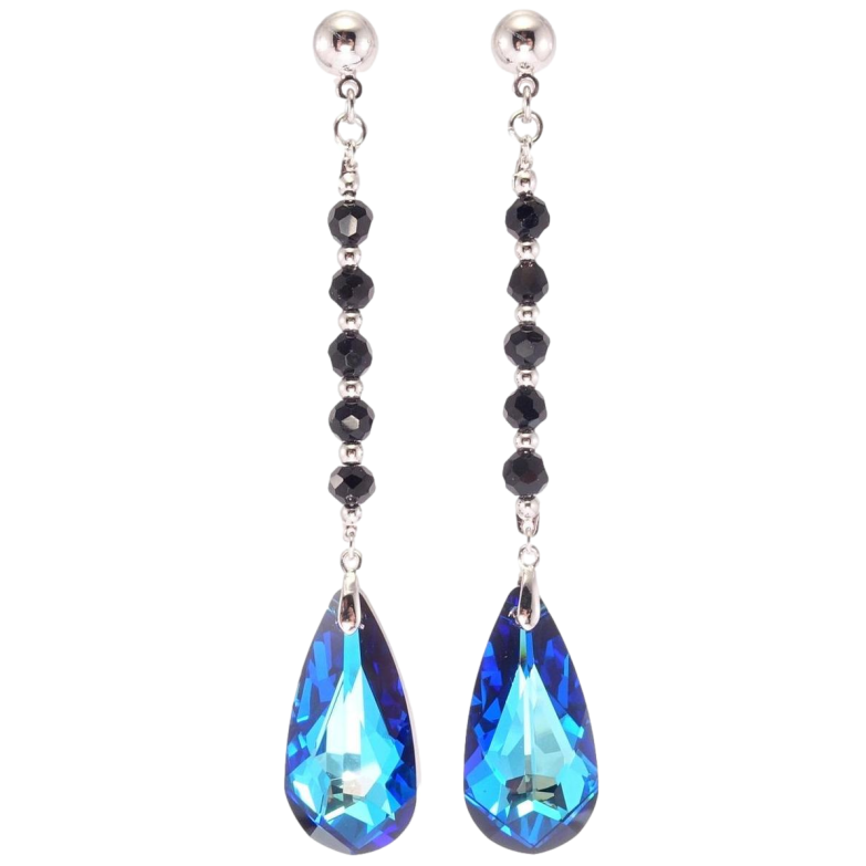 Сережки Xuping колір Родій з кристалами Swarovski пусети Чорні намистини з кристалами Bermuda Blue фото №7 Сережки Xuping колір Родій з кристалами Swarovski пусети Чорні намистини з кристалами Bermuda Blue фото №7