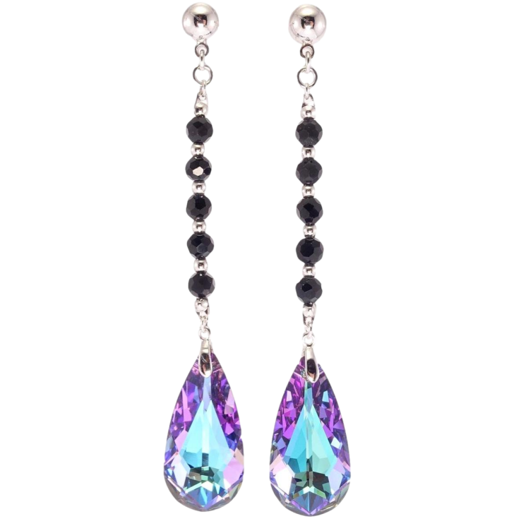 Сережки Xuping колір Родій з кристалами Swarovski пусети Чорні намистини з кристалами Paradise Shine фото №12