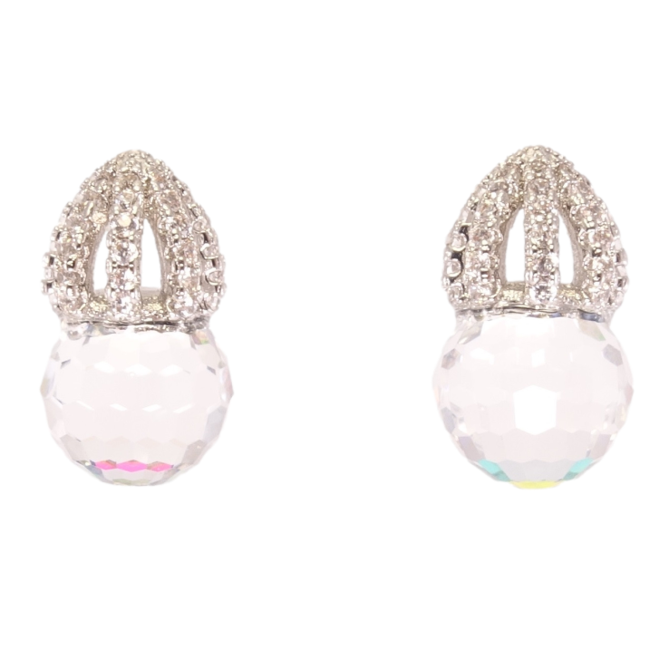 Сережки Xuping колір Родій з кристалами Swarovski пусети Гранена кулька під куполом кристал знизу райдужний фото №23