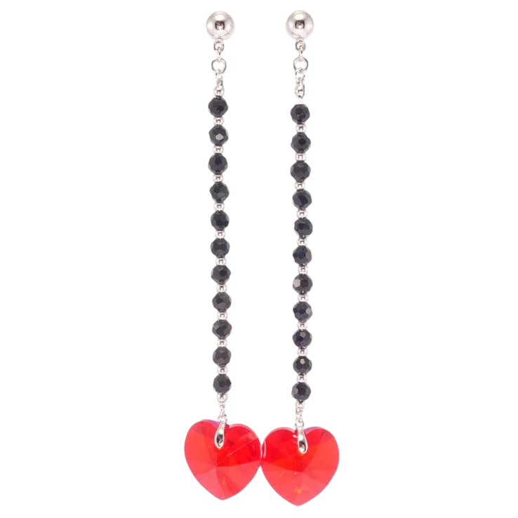 Сережки Xuping колір Родій з кристалами Swarovski пусети Підвіски з чорних намист з кристалами Light Siam фото №20