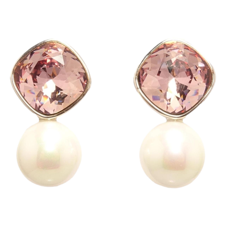 Сережки Xuping колір Родій з кристалами Swarovski пусети Кристал Antique Pink з перлиною ø 10мм фото №13