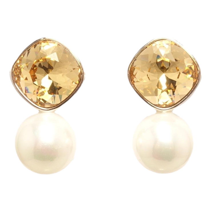 Сережки Xuping колір Родій з кристалами Swarovski пусети Кристал Golden Shadow з перлиною ø 10мм фото №11