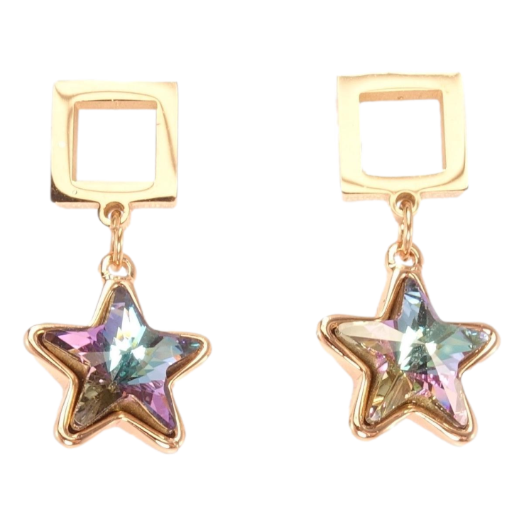 Сережки Xuping колір 18K з кристалами Swarovski пусети «Квадрат з підвіскою зірочка Paradise Shine» фото №14