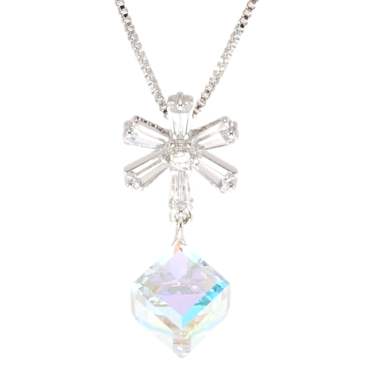 Кулон Xuping колір Родій із кр-ми Swarovski на ланцюжку Сніжинка з кристальним кубом Shimmer довжина 39-44,5см фото №3