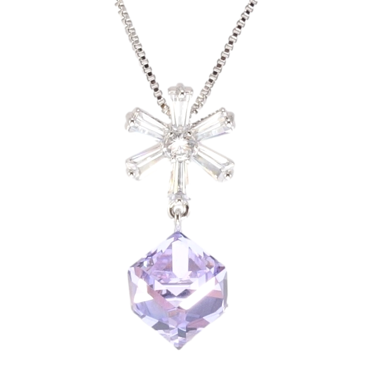 Кулон Xuping колір Родій з кр-ми Swarovski на ланцюжку Сніжинка з кристальним кубом Provence Lavender довжина фото №2