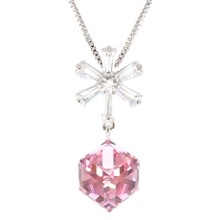 Кулон Xuping колір Родій із кр-ми Swarovski на ланцюжку Сніжинка з кристальним кубом Rose довжина 38.5-44,5см фото №18