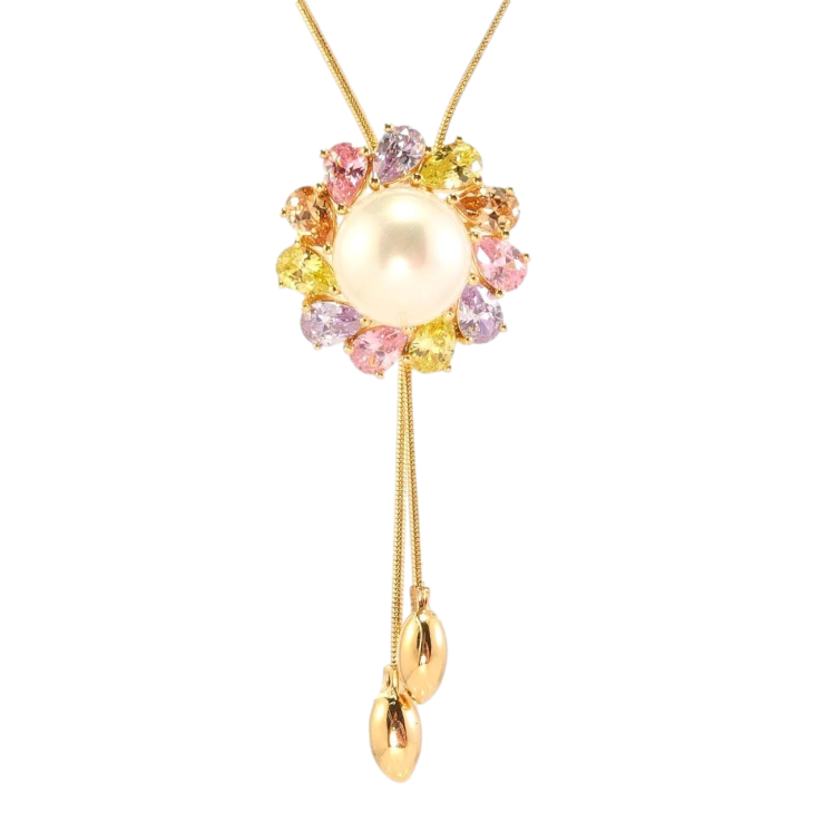 Бегунок на цепочке Xuping Позолота 18K Цветок из цветных кристаллов с жемчужиной длина 47-50см х 1мм фото №9 Бегунок на цепочке Xuping Позолота 18K Цветок из цветных кристаллов с жемчужиной длина 47-50см х 1мм фото №9