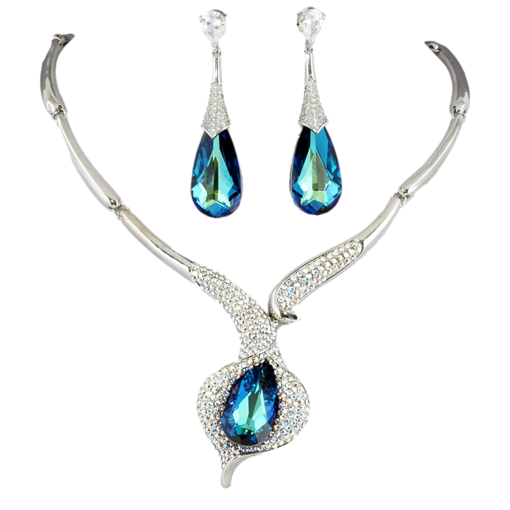 Набор Колье Серьги Xuping цвет Родий с кр-ми Swarovski Роскошная калла с кристаллом Metallic Blue дл. фото №11 Набор Колье Серьги Xuping цвет Родий с кр-ми Swarovski Роскошная калла с кристаллом Metallic Blue дл. фото №11
