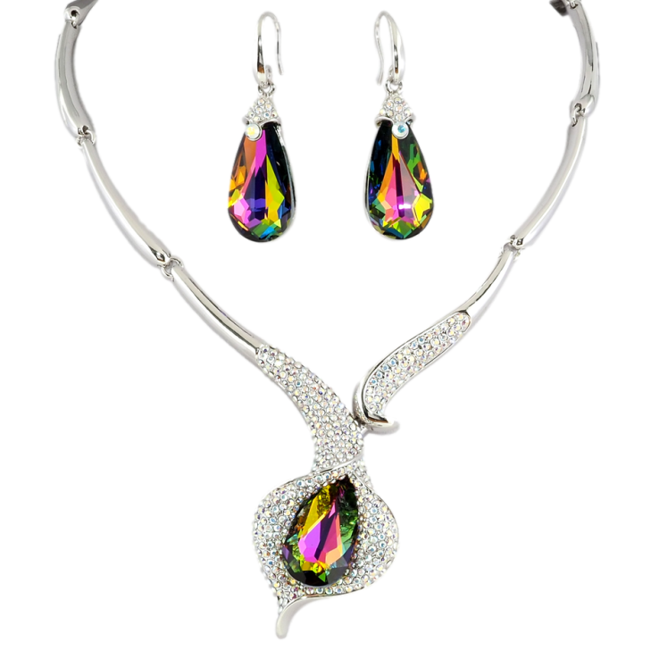 Набор Колье Серьги Xuping цвет Родий с кр-ми Swarovski Роскошная калла с кристаллом Vitrail Medium дл. фото №10 Набор Колье Серьги Xuping цвет Родий с кр-ми Swarovski Роскошная калла с кристаллом Vitrail Medium дл. фото №10