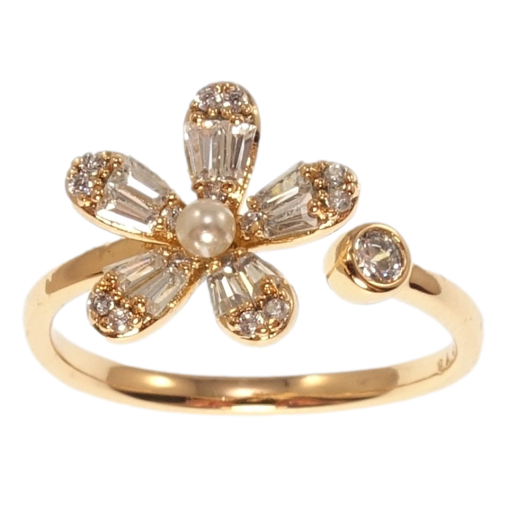 Каблучка Xuping Позолота 18K Кристальна квітка з перлиною р 18-19 фото №21