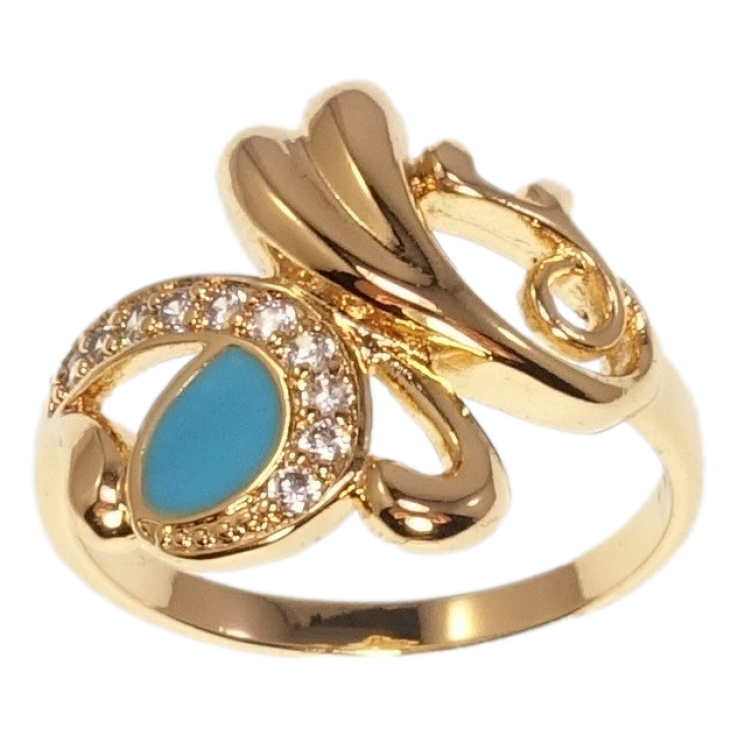 Каблучка Xuping Позолота 18K Фантазійний візерунок з блакитною емаллю фото №10 Каблучка Xuping Позолота 18K Фантазійний візерунок з блакитною емаллю фото №10