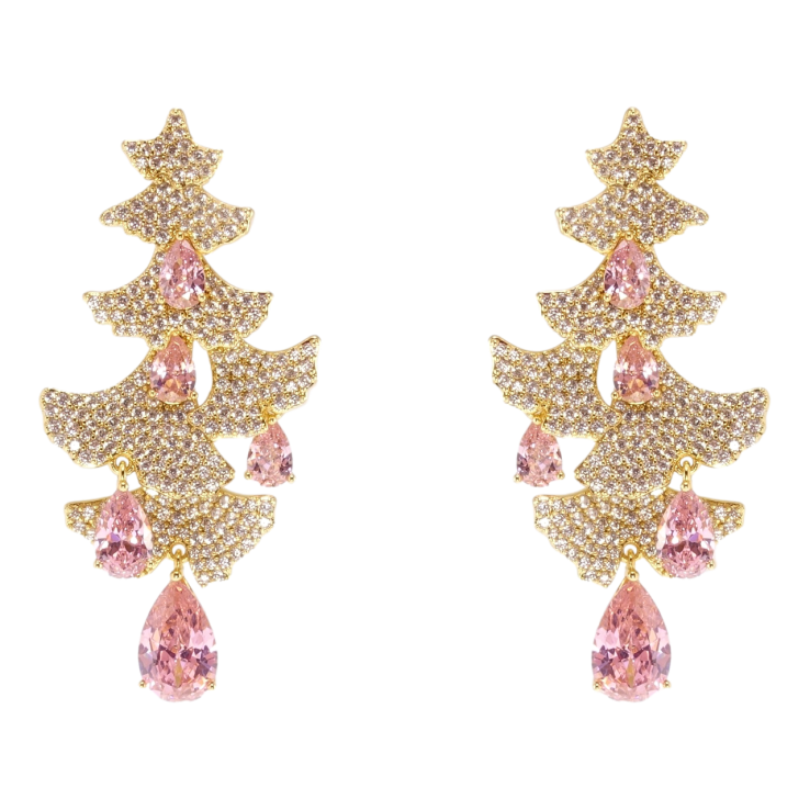 Сережки Xuping QQMM Позолота 14K пусети «Ялинки інкрустація цирконієм з рожевими фіанітами» фото №19