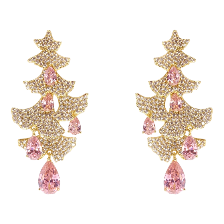 Серьги Xuping QQMM Позолота 14K пусеты Елочки инкрустация цирконием с розовыми фианитами фото №2 Серьги Xuping QQMM Позолота 14K пусеты Елочки инкрустация цирконием с розовыми фианитами фото №2