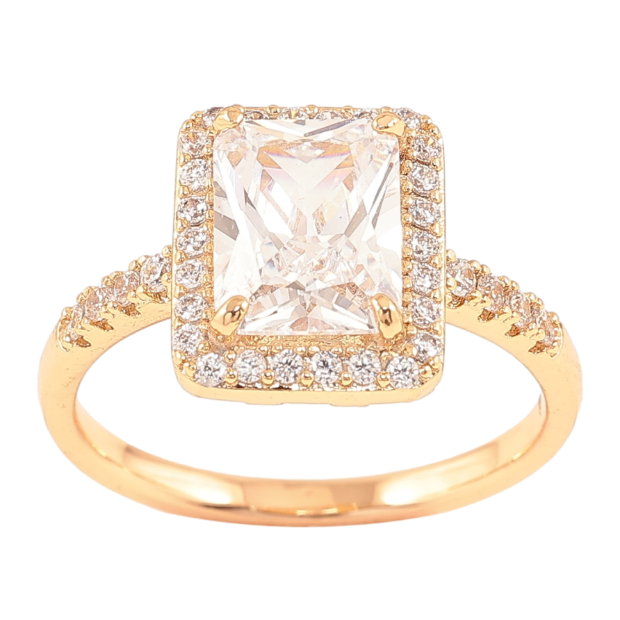 Каблучка Xuping Позолота 18K «Фіаніт в обрамленні цирконію» фото №1 Каблучка Xuping Позолота 18K «Фіаніт в обрамленні цирконію» фото №1