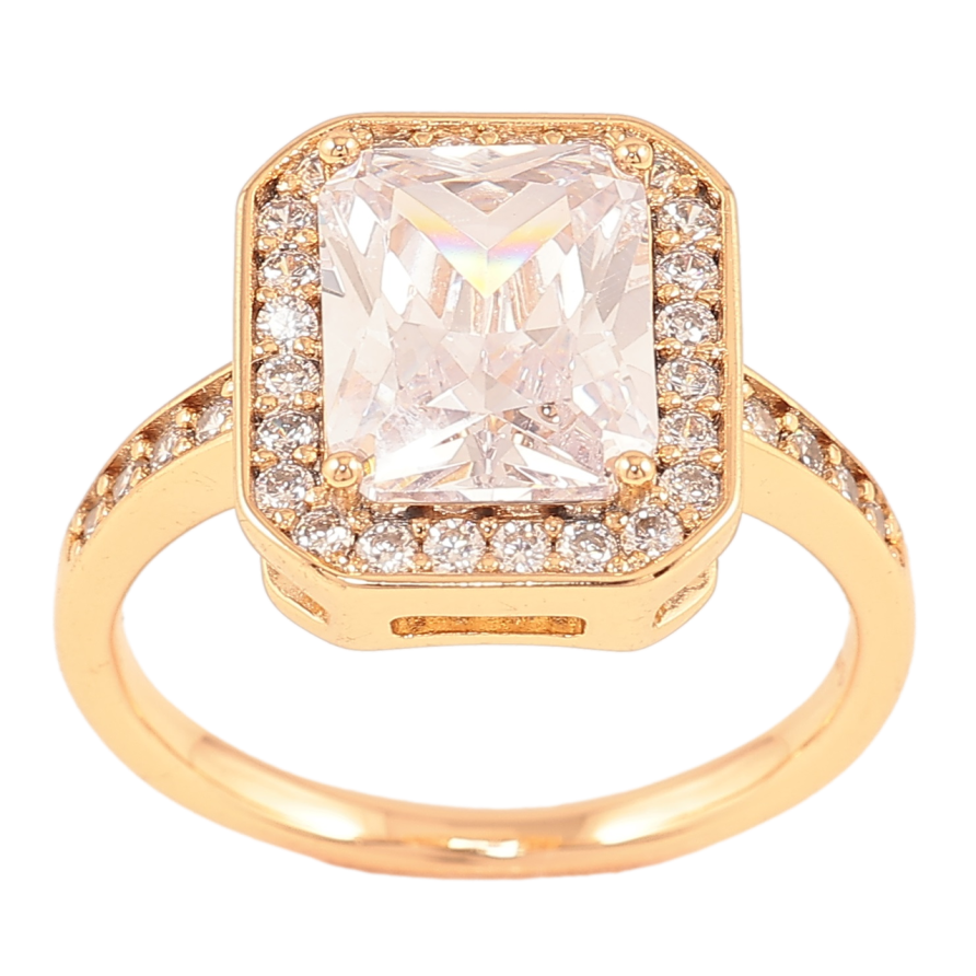 Каблучка Xuping Позолота 18K «Фіаніт в обрамленні цирконію» фото №1 Каблучка Xuping Позолота 18K «Фіаніт в обрамленні цирконію» фото №1