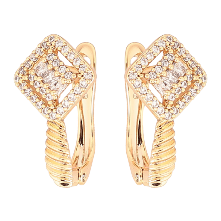 Серьги Xuping Позолота 18K английский замок Ромбовый узор с цирконием фото №4 Серьги Xuping Позолота 18K английский замок Ромбовый узор с цирконием фото №4