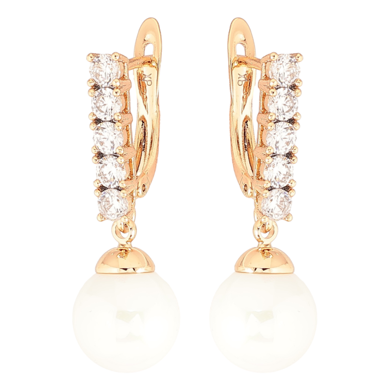Серьги Xuping Позолота 18K английский замок Дорожки циркония с жемчужными подвесками фото №2 Серьги Xuping Позолота 18K английский замок Дорожки циркония с жемчужными подвесками фото №2