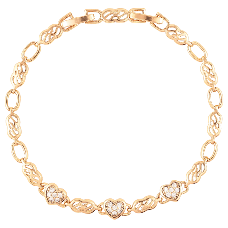 Браслет Xuping Позолота 18K Сердечки с цирконием размер с доп. замком 17.5,19.5см х 4-6мм фото №7