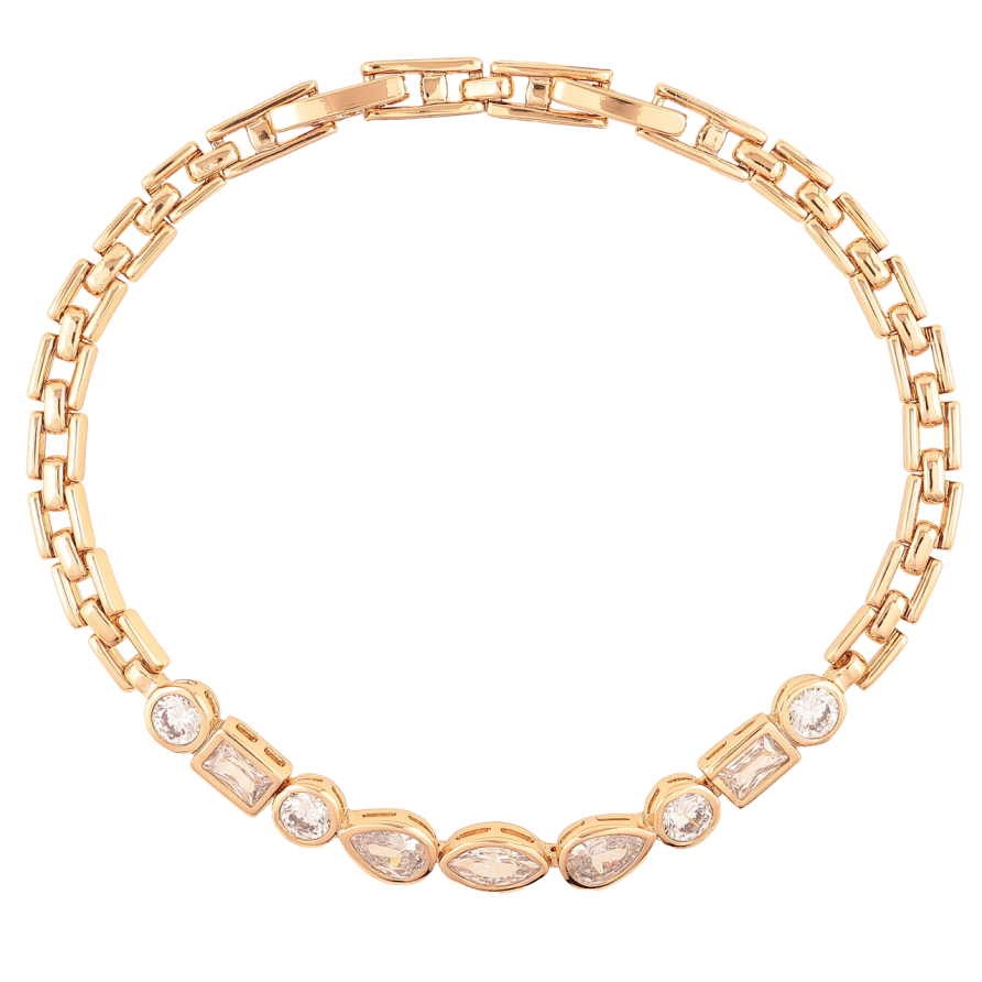 Браслет Xuping Позолота 18K Дорожка фигурных кристаллов размер с доп. замком 17.5,19.5см х 4мм фото №1 Браслет Xuping Позолота 18K Дорожка фигурных кристаллов размер с доп. замком 17.5,19.5см х 4мм фото №1