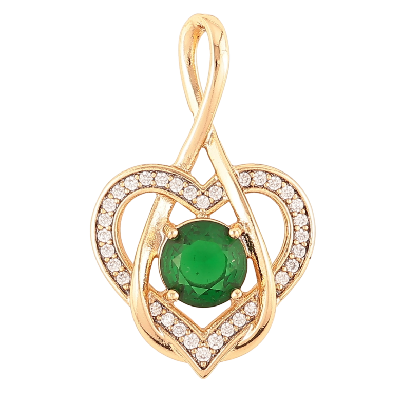 Кулон Xuping Позолота 18K Сердечко с зеленым фианитом и цирконием для цепочки до 4мм фото №5