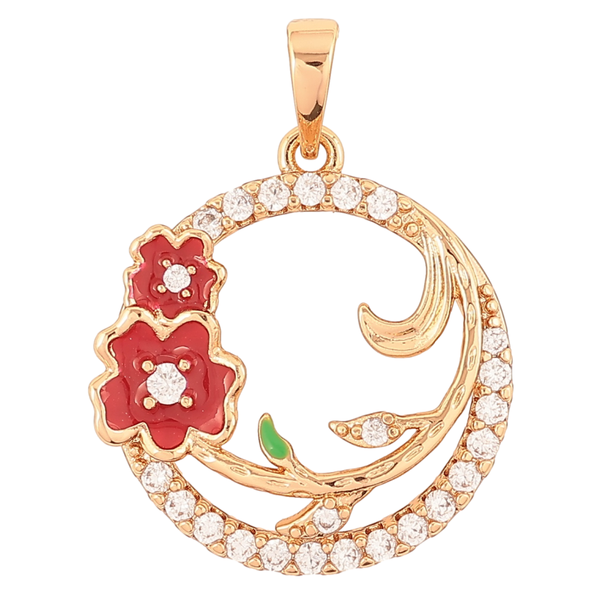 Кулон Xuping Позолота 18K Колечко с цветочками, красная эмаль и цирконий для цепочки до 6мм фото №1 Кулон Xuping Позолота 18K Колечко с цветочками, красная эмаль и цирконий для цепочки до 6мм фото №1