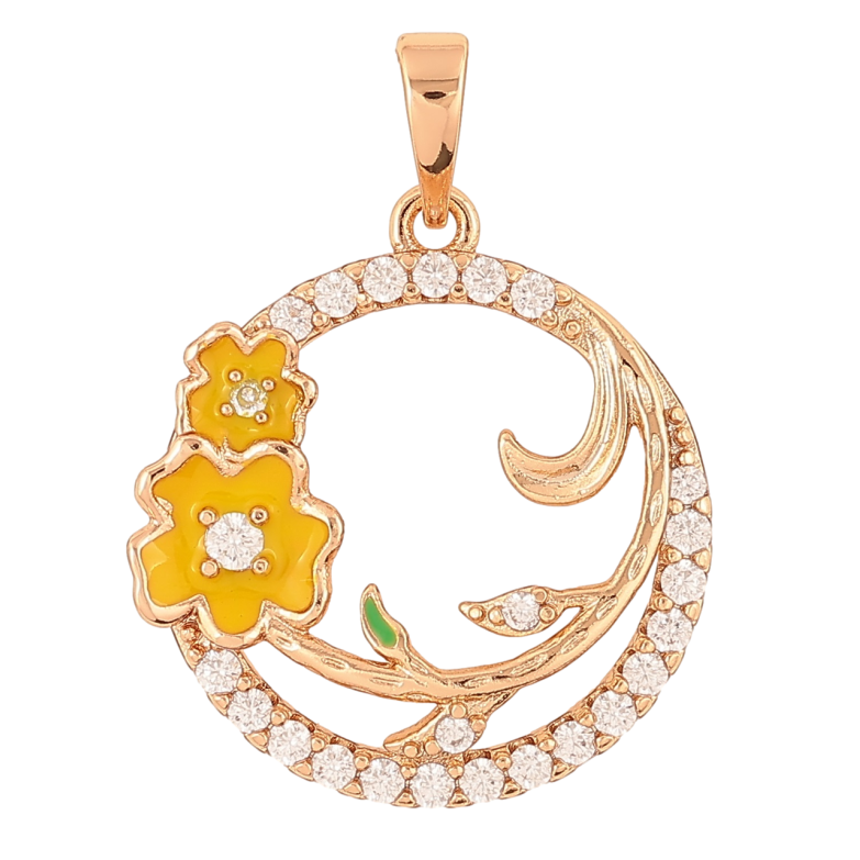 Кулон Xuping Позолота 18K «Колечко з квіточками, жовта емаль і цирконій» для ланцюжка до 6мм фото №14