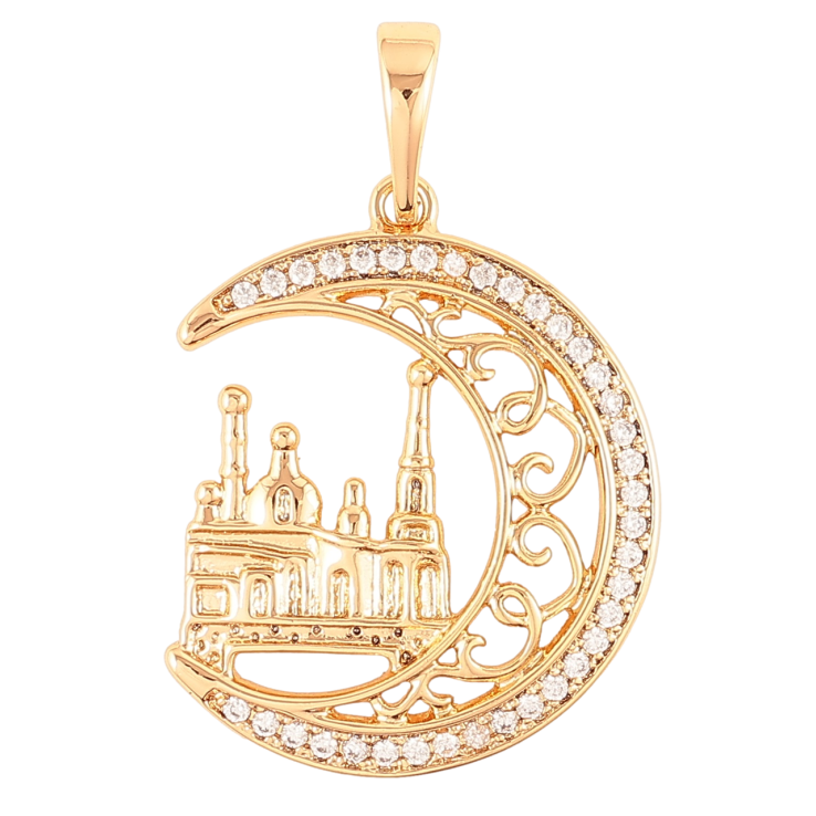 Кулон Xuping Позолота 18K Ажурный полумесяц с мечетью для цепочки до 6мм фото №7 Кулон Xuping Позолота 18K Ажурный полумесяц с мечетью для цепочки до 6мм фото №7