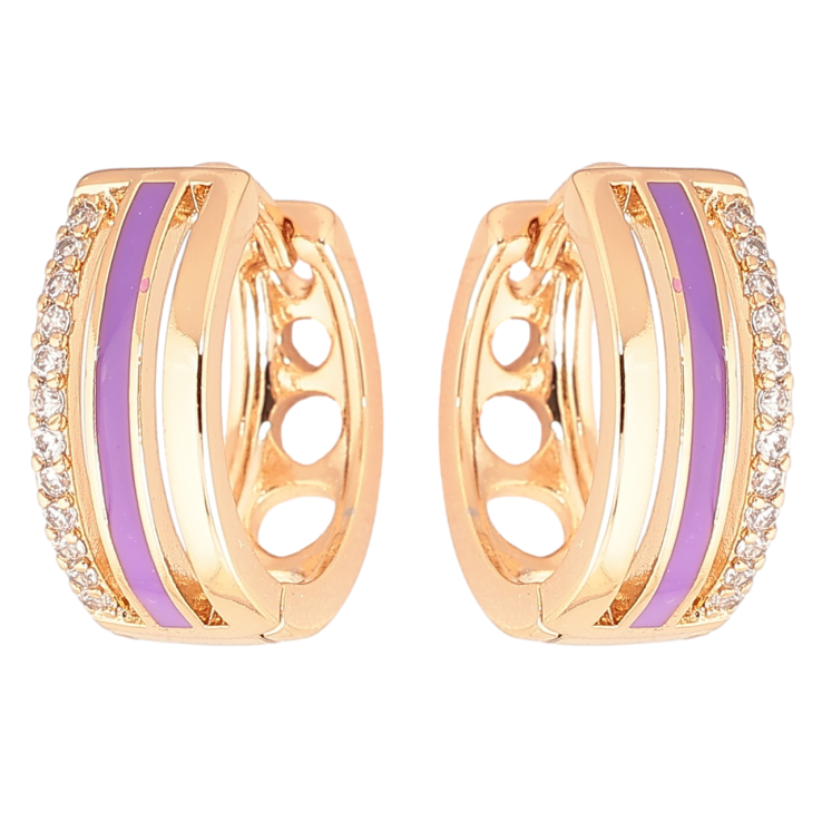 Серьги Xuping Позолота 18K колечки Дорожки циркония с сиреневой эмалью фото №8 Серьги Xuping Позолота 18K колечки Дорожки циркония с сиреневой эмалью фото №8