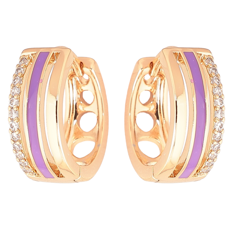 Сережки Xuping Позолота 18K колечка «Доріжки цирконію з бузковою емаллю» фото №3