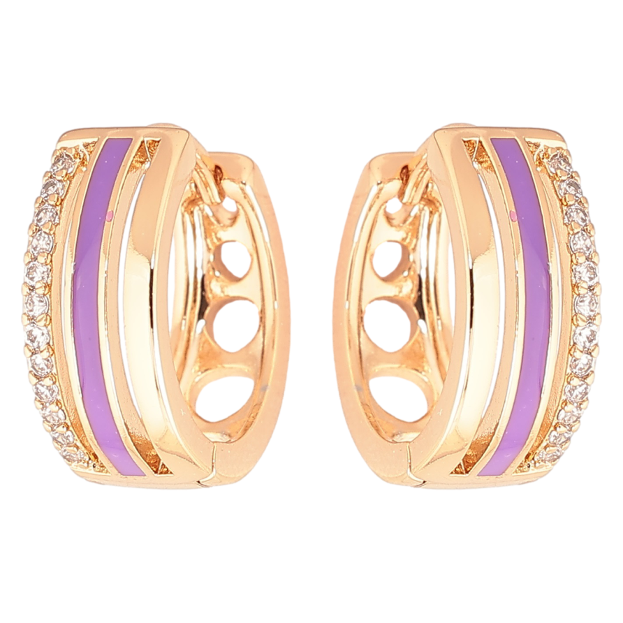 Сережки Xuping Позолота 18K колечка «Доріжки цирконію з бузковою емаллю» фото №1