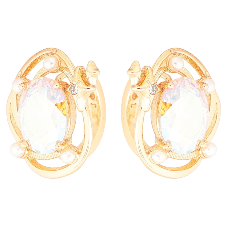 Серьги Xuping Позолота 18K колечки Узор с радужными фианитами и жемчужинками фото №13 Серьги Xuping Позолота 18K колечки Узор с радужными фианитами и жемчужинками фото №13