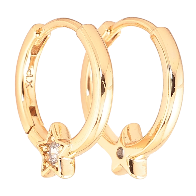 Сережки Xuping Позолота 18K колечка «Бічний візерунок зірочки з цирконієм» фото №1 Сережки Xuping Позолота 18K колечка «Бічний візерунок зірочки з цирконієм» фото №1