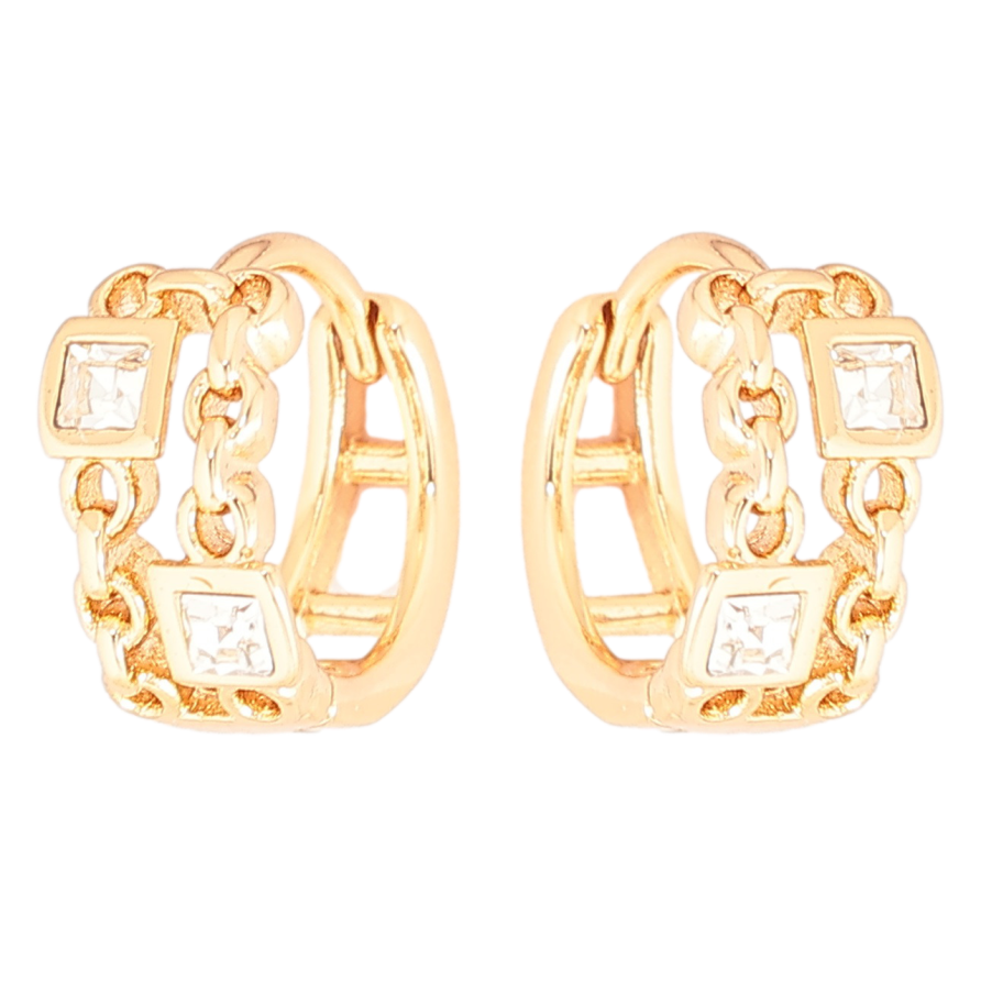 Серьги Xuping Позолота 18K колечки Узор цепочка с кристаллами фото №1 Серьги Xuping Позолота 18K колечки Узор цепочка с кристаллами фото №1