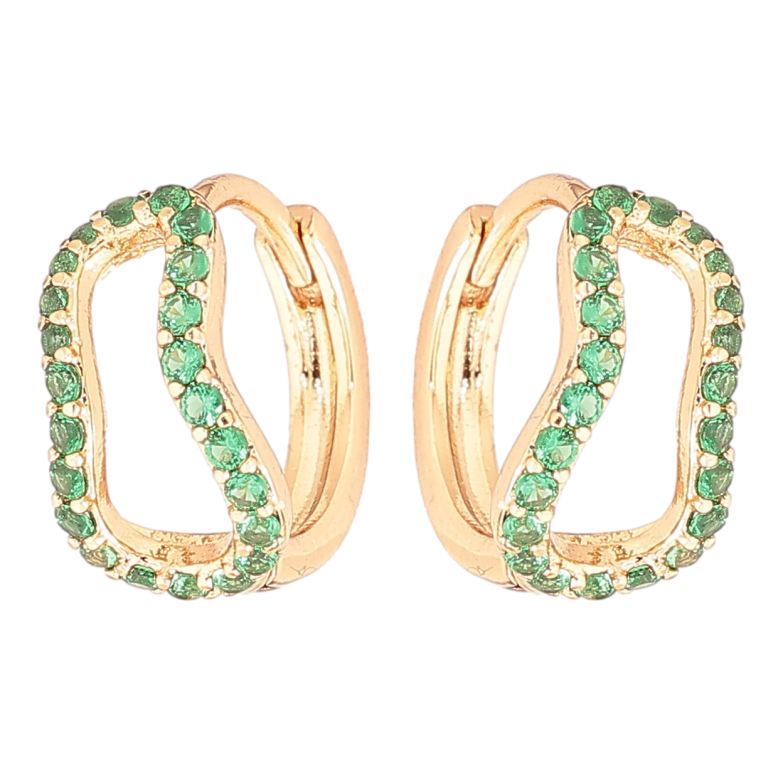 Серьги Xuping Позолота 18K колечки Фигурные с зеленым цирконием фото №2