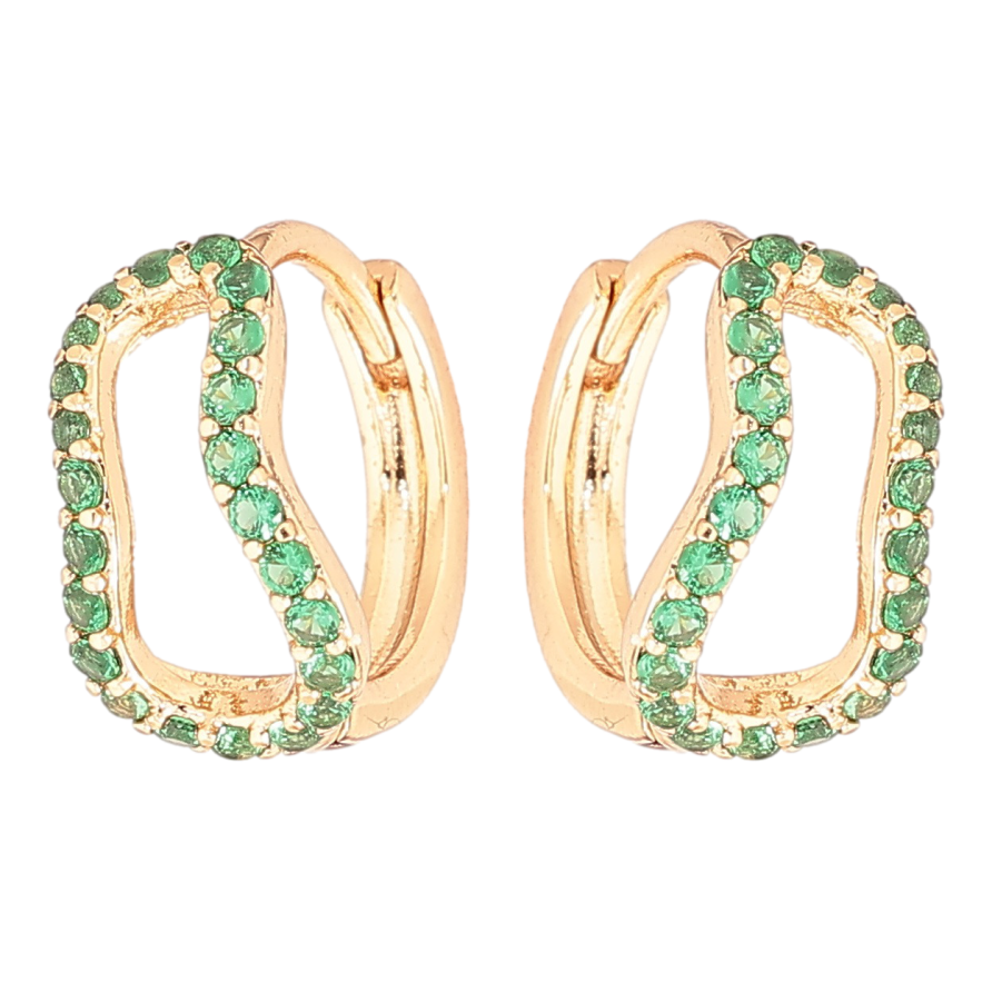 Серьги Xuping Позолота 18K колечки Фигурные с зеленым цирконием фото №1