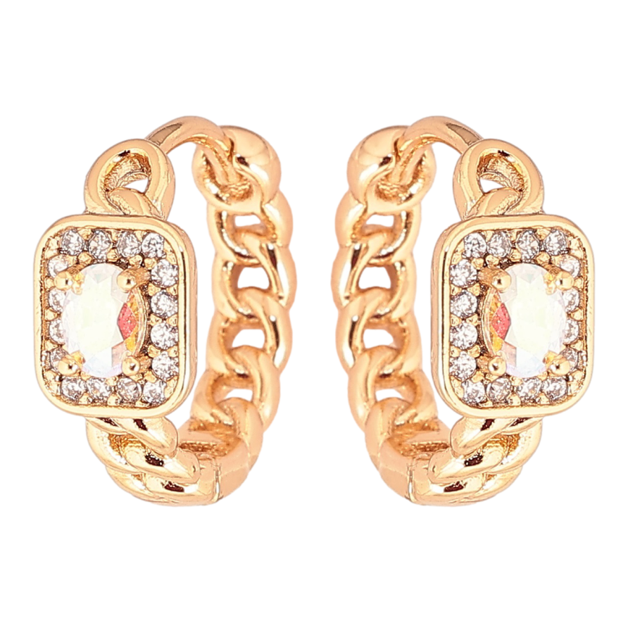 Серьги Xuping Позолота 18K колечки Узор цепочка с радужным фианитом и цирконием фото №1 Серьги Xuping Позолота 18K колечки Узор цепочка с радужным фианитом и цирконием фото №1