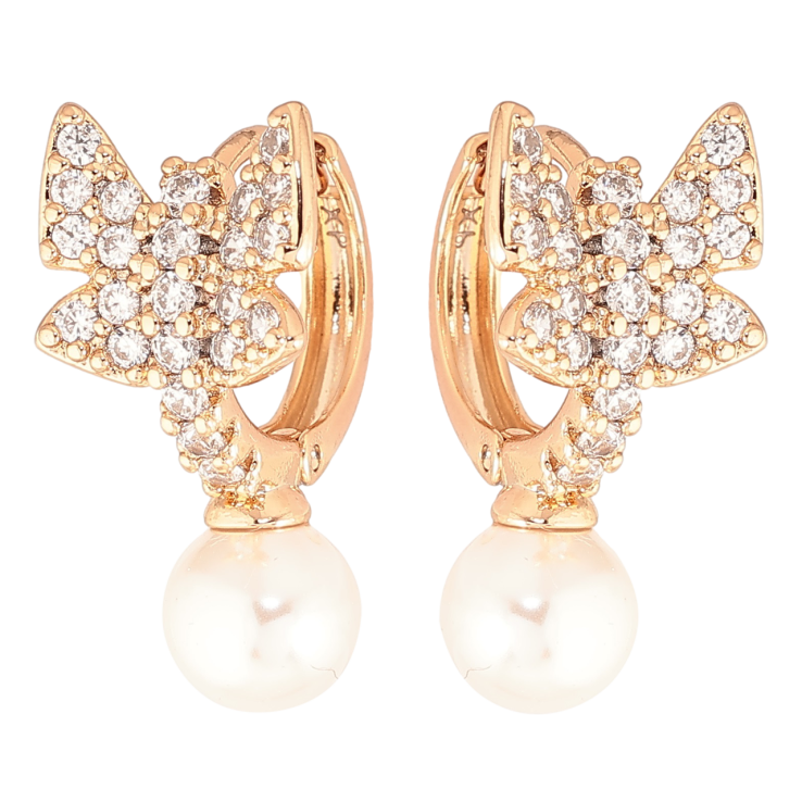 Серьги Xuping Позолота 18K колечки Бабочки с инкрустацией цирконием и жемчужинами фото №21 Серьги Xuping Позолота 18K колечки Бабочки с инкрустацией цирконием и жемчужинами фото №21