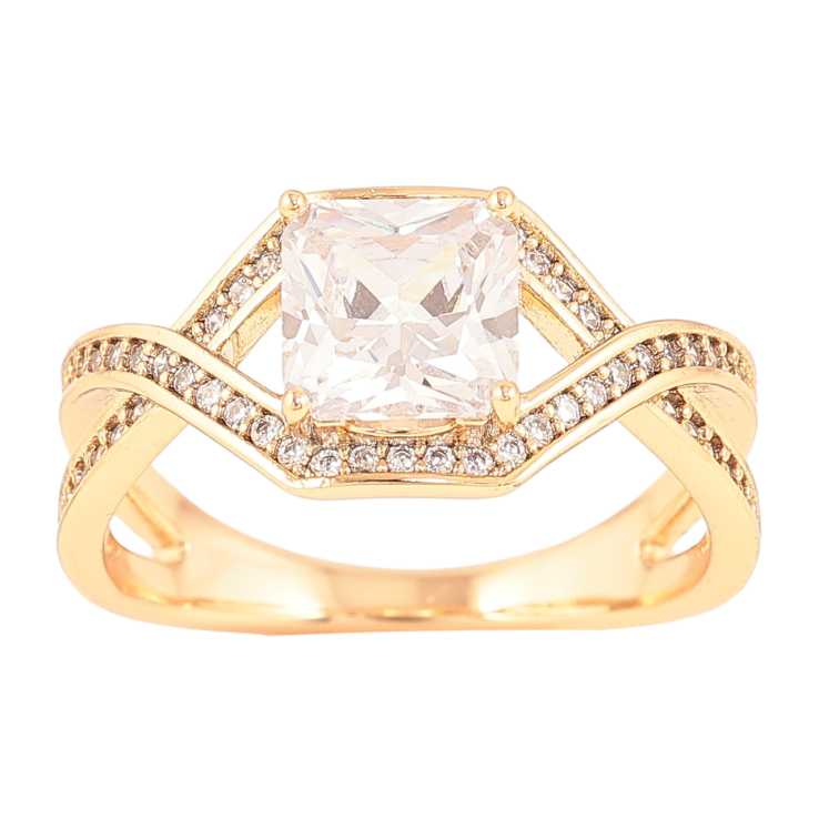 Каблучка Xuping Позолота 18K «Фіаніт з доріжками цирконію» фото №2 Каблучка Xuping Позолота 18K «Фіаніт з доріжками цирконію» фото №2