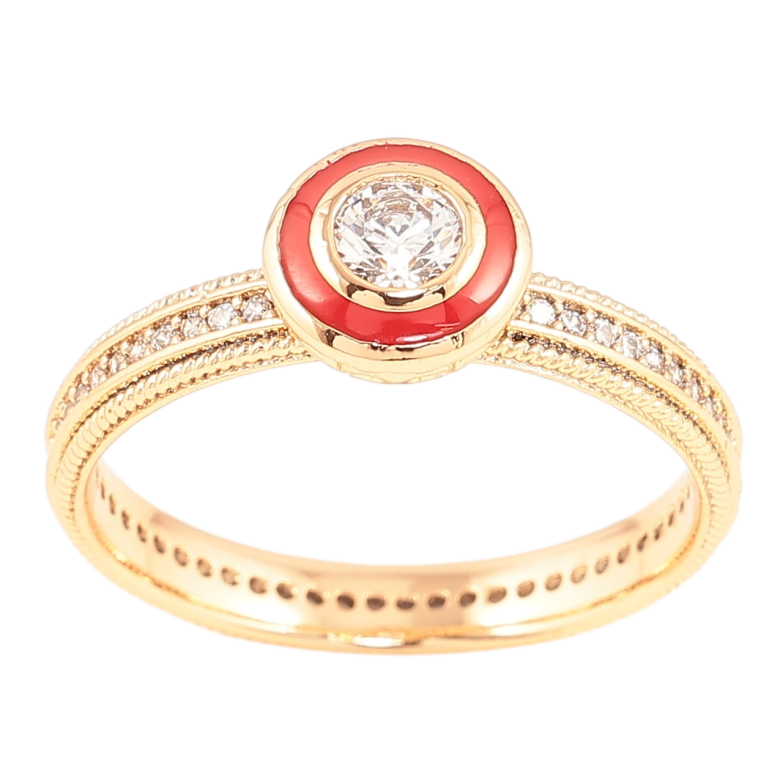 Каблучка Xuping Позолота 18K «Фіаніт у колечку червоної емалі» фото №5