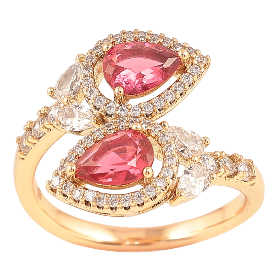 Каблучка Xuping Позолота 18K «Візерунок з малиновими фіанітами і цирконієм» фото №1