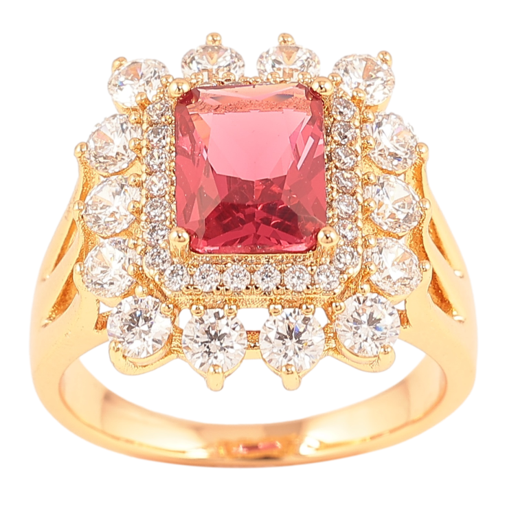 Каблучка Xuping Позолота 18K «Інкрустація цирконієм і малиновим фіанітом» фото №5 Каблучка Xuping Позолота 18K «Інкрустація цирконієм і малиновим фіанітом» фото №5