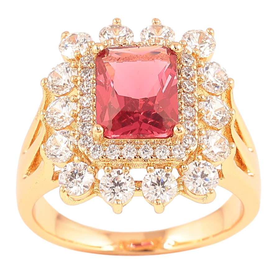Каблучка Xuping Позолота 18K «Інкрустація цирконієм і малиновим фіанітом» фото №1 Каблучка Xuping Позолота 18K «Інкрустація цирконієм і малиновим фіанітом» фото №1