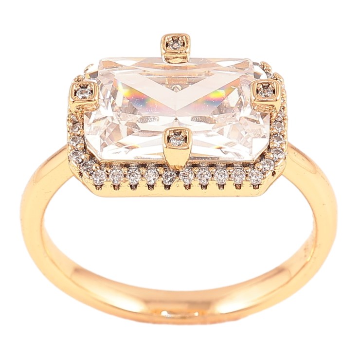 Каблучка Xuping Позолота 18K «Фіаніт у декоративному обрамленні цирконію» фото №12 Каблучка Xuping Позолота 18K «Фіаніт у декоративному обрамленні цирконію» фото №12