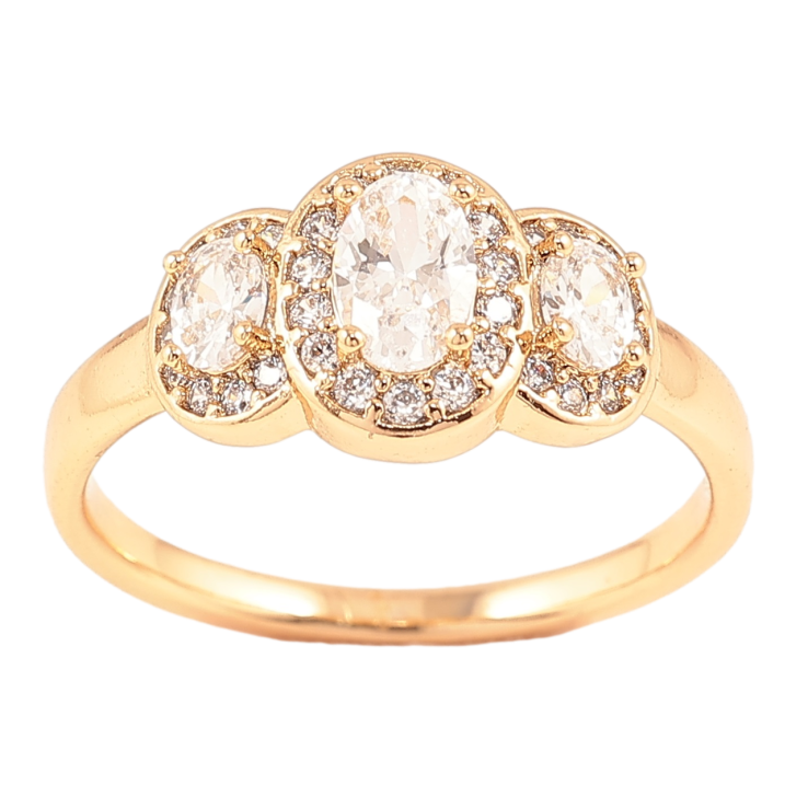 Каблучка Xuping Позолота 18K «Три фіаніти в обрамленні цирконію» фото №13 Каблучка Xuping Позолота 18K «Три фіаніти в обрамленні цирконію» фото №13