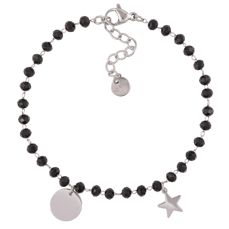 Браслет Xuping ТТМ Stainless Steel цвет Родий Черные бусины с цепочками с доп.цеп 17.5-20.5см х 3мм фото №1 Браслет Xuping ТТМ Stainless Steel цвет Родий Черные бусины с цепочками с доп.цеп 17.5-20.5см х 3мм фото №1