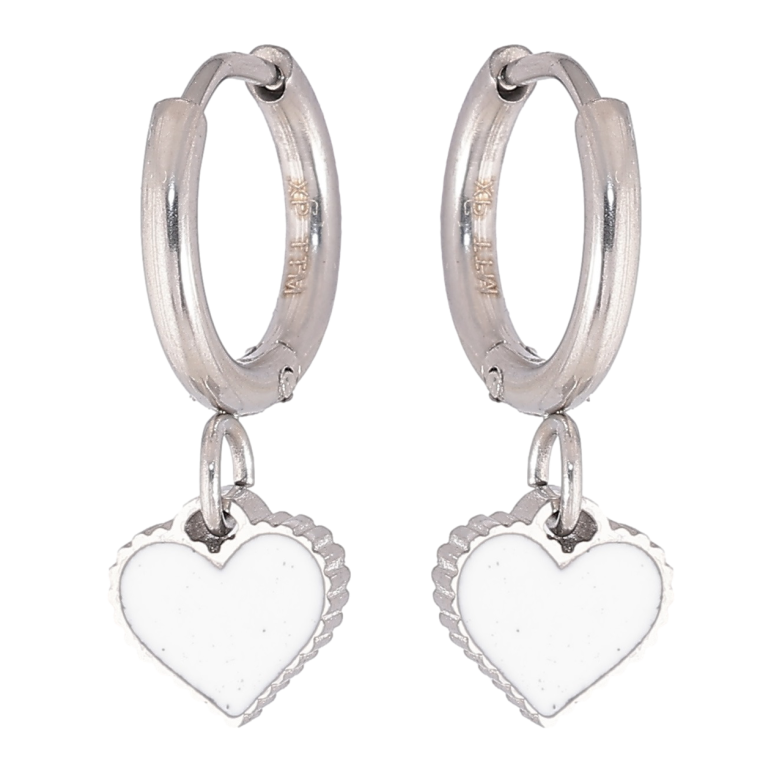 Серьги Xuping TTM Stainless Steel цвет Родий подвески на колечках Сердечки с белой эмалью фото №1 Серьги Xuping TTM Stainless Steel цвет Родий подвески на колечках Сердечки с белой эмалью фото №1