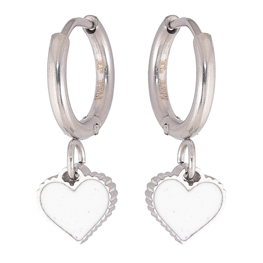 Серьги Xuping TTM Stainless Steel цвет Родий подвески на колечках Сердечки с белой эмалью фото №1 Серьги Xuping TTM Stainless Steel цвет Родий подвески на колечках Сердечки с белой эмалью фото №1